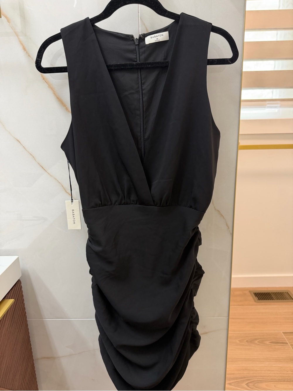 Babaton Black V-Neck Ruched Mini Dress